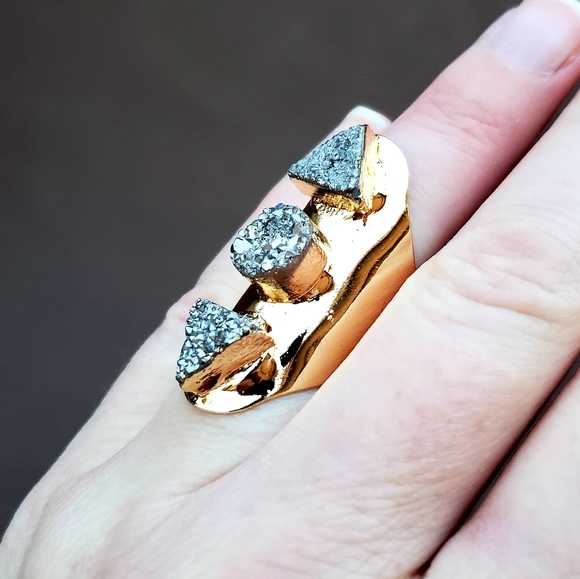 New Unique Titanium Druzy Adjustable Gold Ring. - Picture 8 of 16